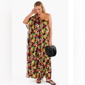 Show Me Your Mumu Tropez Maxi Dress Tropical Sangria Fruit Print One Shoulder M